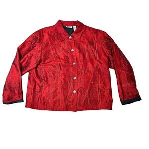 Vintage Chico's Red Silk Tapestry Jacket Embroidered Beaded Size 2
